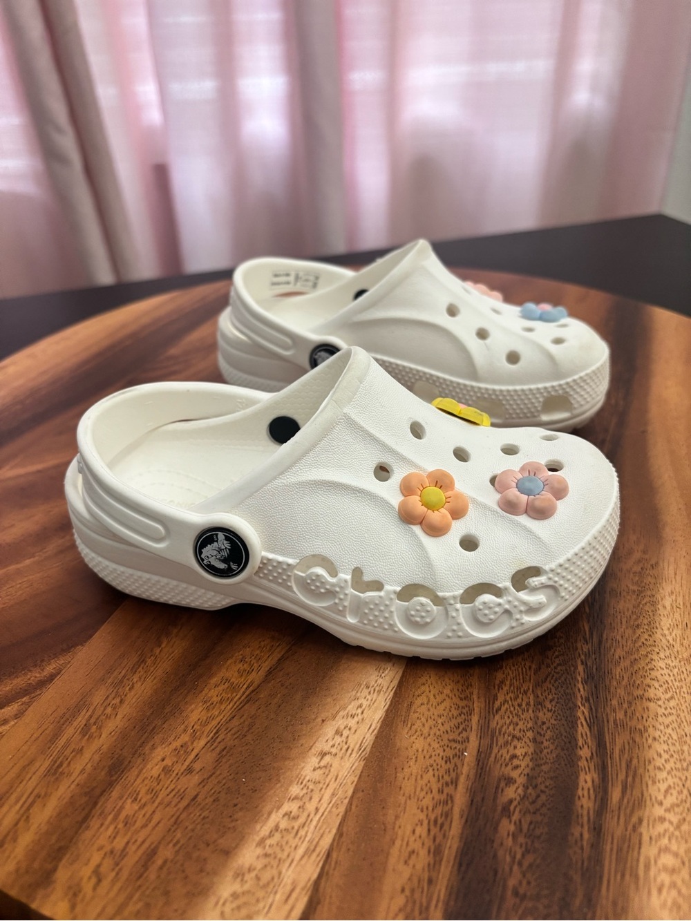 Crocs White Clogs with Flower Charms Toddler Little Girl Size 10